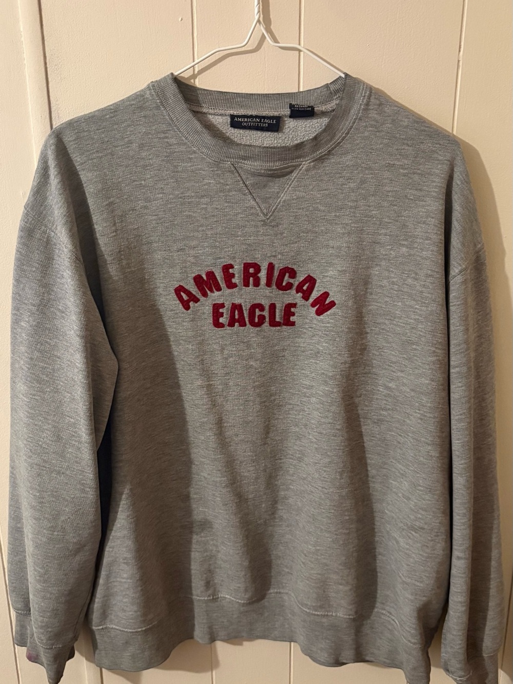 American Eagle Outfitters Gray Crewneck with Red Script Logo